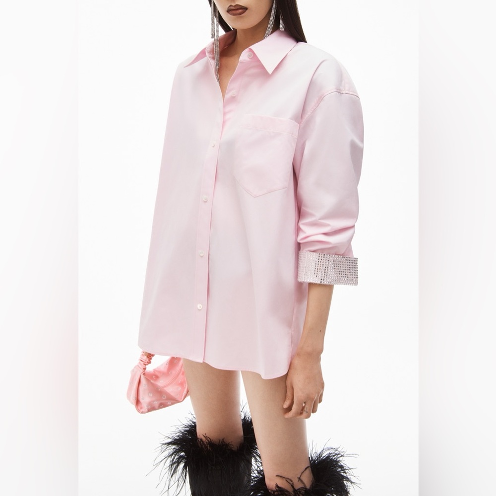 Alexander Wang Embellishments Crystal Cuffs Button Down Poplin Shirt S